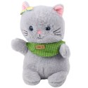 LEAN Toys Pluszowa Maskotka Przytulanka Kot Szary Zielona Apaszka Kokardka 22cm