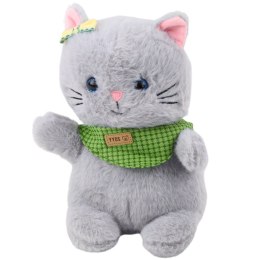 LEAN Toys Pluszowa Maskotka Przytulanka Kot Szary Zielona Apaszka Kokardka 22cm