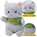 LEAN Toys Pluszowa Maskotka Przytulanka Kot Szary Zielona Apaszka Kokardka 22cm