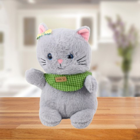 LEAN Toys Pluszowa Maskotka Przytulanka Kot Szary Zielona Apaszka Kokardka 22cm LEAN Toys Pluszowa Maskotka Przytulanka Kot Szary Zielona Apaszka Kokardka 22cm