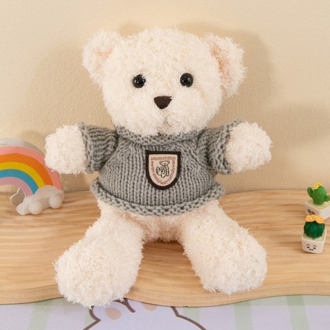 LEAN Toys Pluszowa Maskotka Przytulanka Miś Biały Szary Sweterek 26cm LEAN Toys Pluszowa Maskotka Przytulanka Miś Biały Szary Sweterek 26cm