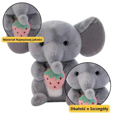 LEAN Toys Pluszowa Maskotka Przytulanka Słoń Z Truskawką Szary 23cm LEAN Toys Pluszowa Maskotka Przytulanka Słoń Z Truskawką Szary 23cm
