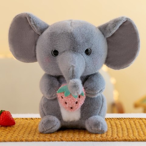 LEAN Toys Pluszowa Maskotka Przytulanka Słoń Z Truskawką Szary 23cm LEAN Toys Pluszowa Maskotka Przytulanka Słoń Z Truskawką Szary 23cm