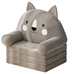 LEAN Toys Rozkładany Fotel Dla Dziecka Kot 3 Poziomowy Szary 56x50cm