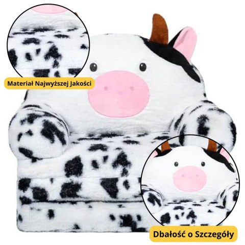 LEAN Toys Rozkładany Fotel Dla Dziecka Krowa 3 Poziomowy Biało Czarny 50x50cm LEAN Toys Rozkładany Fotel Dla Dziecka Krowa 3 Poziomowy Biało Czarny 50x50cm