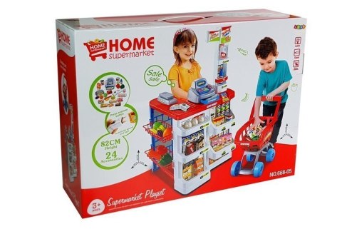 LEAN Toys Zabawkowy Market z Wózkiem Kasa Fiskalna Skaner Artykuły Spożywcze Zakupy LEAN Toys Zabawkowy Market z Wózkiem Kasa Fiskalna Skaner Artykuły Spożywcze Zakupy