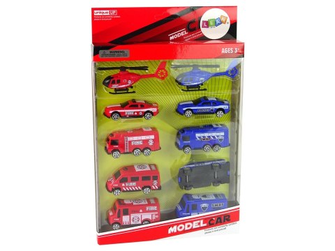 LEAN Toys Zestaw 10 Resoraków Pojazdy Ratownicze Policja Straż LEAN Toys Zestaw 10 Resoraków Pojazdy Ratownicze Policja Straż