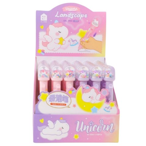 LEAN Długopis Z Kopułą Brokat Figurka Jednorożca Niebieski Tusz 0.5mm LEAN Długopis Z Kopułą Brokat Figurka Jednorożca Niebieski Tusz 0.5mm