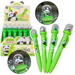 LEAN Długopis Żelowy Zielony Panda W Kopule Niebieski Tusz 0.5mm
