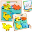 LEAN TOYS Układanka Tablica 2w1 Drewniana Edukacyjna Dinozaury Pisak