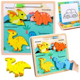 LEAN TOYS Układanka Tablica 2w1 Drewniana Edukacyjna Dinozaury Pisak