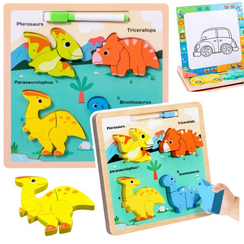 LEAN TOYS Układanka Tablica 2w1 Drewniana Edukacyjna Dinozaury Pisak LEAN TOYS Układanka Tablica 2w1 Drewniana Edukacyjna Dinozaury Pisak