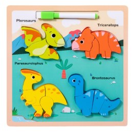 LEAN TOYS Układanka Tablica 2w1 Drewniana Edukacyjna Dinozaury Pisak