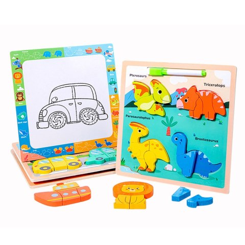 LEAN TOYS Układanka Tablica 2w1 Drewniana Edukacyjna Dinozaury Pisak LEAN TOYS Układanka Tablica 2w1 Drewniana Edukacyjna Dinozaury Pisak