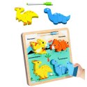 LEAN TOYS Układanka Tablica 2w1 Drewniana Edukacyjna Dinozaury Pisak