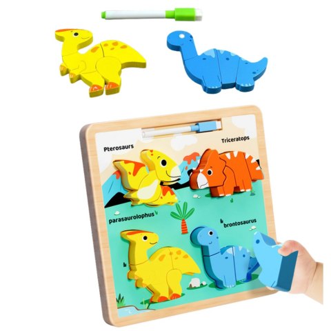 LEAN TOYS Układanka Tablica 2w1 Drewniana Edukacyjna Dinozaury Pisak LEAN TOYS Układanka Tablica 2w1 Drewniana Edukacyjna Dinozaury Pisak