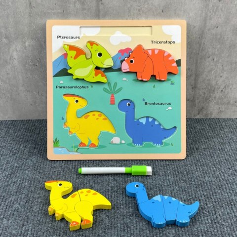 LEAN TOYS Układanka Tablica 2w1 Drewniana Edukacyjna Dinozaury Pisak LEAN TOYS Układanka Tablica 2w1 Drewniana Edukacyjna Dinozaury Pisak