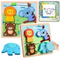 LEAN TOYS Układanka Tablica 2w1 Drewniana Edukacyjna Dzikie Zwierzęta Pisak