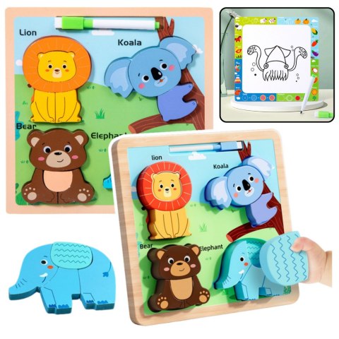 LEAN TOYS Układanka Tablica 2w1 Drewniana Edukacyjna Dzikie Zwierzęta Pisak LEAN TOYS Układanka Tablica 2w1 Drewniana Edukacyjna Dzikie Zwierzęta Pisak