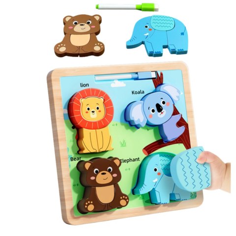 LEAN TOYS Układanka Tablica 2w1 Drewniana Edukacyjna Dzikie Zwierzęta Pisak LEAN TOYS Układanka Tablica 2w1 Drewniana Edukacyjna Dzikie Zwierzęta Pisak