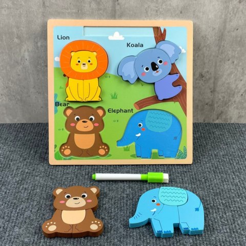 LEAN TOYS Układanka Tablica 2w1 Drewniana Edukacyjna Dzikie Zwierzęta Pisak LEAN TOYS Układanka Tablica 2w1 Drewniana Edukacyjna Dzikie Zwierzęta Pisak