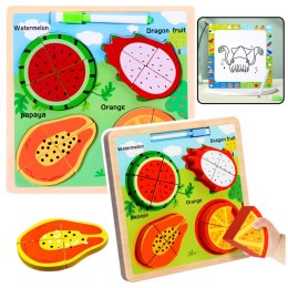 LEAN TOYS Układanka Tablica 2w1 Drewniana Edukacyjna Owoce Pisak