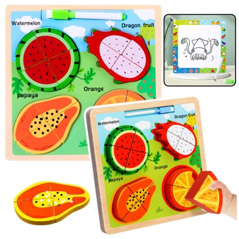 LEAN TOYS Układanka Tablica 2w1 Drewniana Edukacyjna Owoce Pisak LEAN TOYS Układanka Tablica 2w1 Drewniana Edukacyjna Owoce Pisak