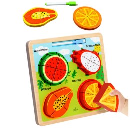 LEAN TOYS Układanka Tablica 2w1 Drewniana Edukacyjna Owoce Pisak