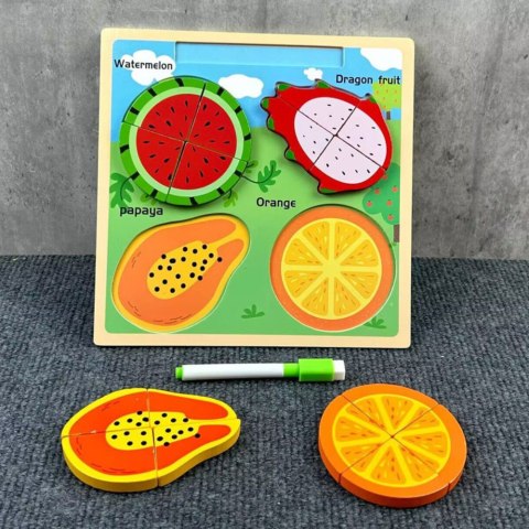 LEAN TOYS Układanka Tablica 2w1 Drewniana Edukacyjna Owoce Pisak LEAN TOYS Układanka Tablica 2w1 Drewniana Edukacyjna Owoce Pisak