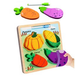 LEAN TOYS Układanka Tablica 2w1 Drewniana Edukacyjna Warzywa Pisak