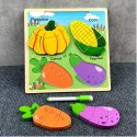 LEAN TOYS Układanka Tablica 2w1 Drewniana Edukacyjna Warzywa Pisak