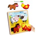 LEAN TOYS Układanka Tablica 2w1 Drewniana Edukacyjna Zwierzęta Domowe Pisak