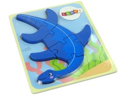 LEAN Toys Drewniane Puzzle Dinozaur Pterodaktyl Różowy Pliosaurs Niebieski