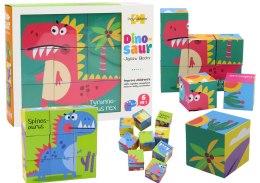 LEAN Toys Edukacyjne Puzzle 6w1 Klocki Układanka Kostki 6 Obrazków Dinozaury 9 El.