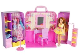 LEAN Toys Garderoba ze Światłem i Lustrem Lalka 26 cm Zestaw Ubrań Akcesoria
