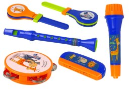 LEAN Toys Instrumenty Muzyczne Zestaw Bęben Tamburyn Flet Kołatka Harmonijka Zwierzęta