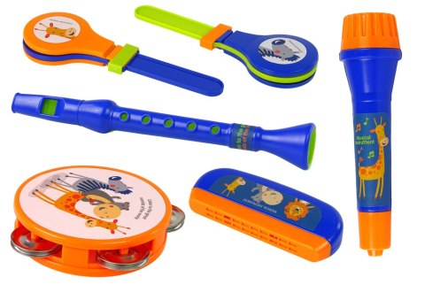 LEAN Toys Instrumenty Muzyczne Zestaw Bęben Tamburyn Flet Kołatka Harmonijka Zwierzęta LEAN Toys Instrumenty Muzyczne Zestaw Bęben Tamburyn Flet Kołatka Harmonijka Zwierzęta