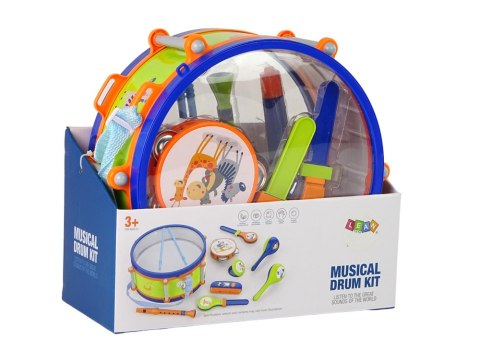 LEAN Toys Instrumenty Muzyczne Zestaw Bęben Tamburyn Flet Kołatka Harmonijka Zwierzęta LEAN Toys Instrumenty Muzyczne Zestaw Bęben Tamburyn Flet Kołatka Harmonijka Zwierzęta