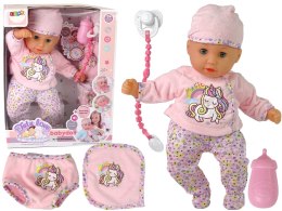LEAN Toys Lalka Bobas Dźwięk Smoczek Śliniaczek Różowa Piżama Jednorożec