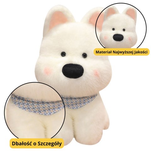 LEAN Toys Pluszowa Maskotka Przytulanka Piesek Z Niebieską Chustą Biały 33cm LEAN Toys Pluszowa Maskotka Przytulanka Piesek Z Niebieską Chustą Biały 33cm