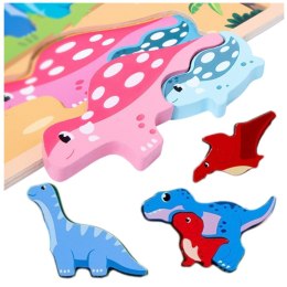 LEAN Toys Układanka Tablica 2w1 Drewniana Edukacyjna Pisak Dinozaury 12el