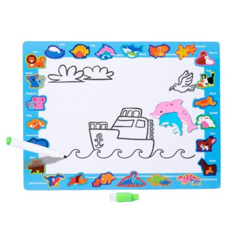 LEAN Toys Układanka Tablica 2w1 Drewniana Edukacyjna Pisak Dinozaury 12el LEAN Toys Układanka Tablica 2w1 Drewniana Edukacyjna Pisak Dinozaury 12el
