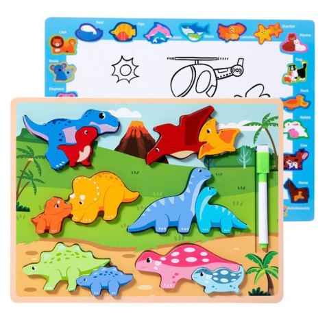LEAN Toys Układanka Tablica 2w1 Drewniana Edukacyjna Pisak Dinozaury 12el LEAN Toys Układanka Tablica 2w1 Drewniana Edukacyjna Pisak Dinozaury 12el