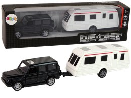 LEAN Toys Zestaw Pojazdów Jeep Czarny Przyczepa Kempingowa Metalowe Elementy
