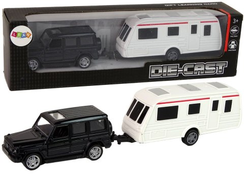 LEAN Toys Zestaw Pojazdów Jeep Czarny Przyczepa Kempingowa Metalowe Elementy LEAN Toys Zestaw Pojazdów Jeep Czarny Przyczepa Kempingowa Metalowe Elementy