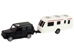 LEAN Toys Zestaw Pojazdów Jeep Czarny Przyczepa Kempingowa Metalowe Elementy