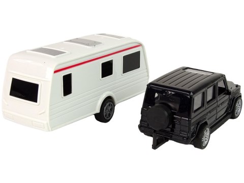 LEAN Toys Zestaw Pojazdów Jeep Czarny Przyczepa Kempingowa Metalowe Elementy LEAN Toys Zestaw Pojazdów Jeep Czarny Przyczepa Kempingowa Metalowe Elementy