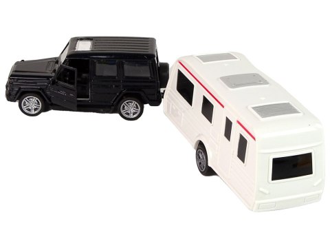 LEAN Toys Zestaw Pojazdów Jeep Czarny Przyczepa Kempingowa Metalowe Elementy LEAN Toys Zestaw Pojazdów Jeep Czarny Przyczepa Kempingowa Metalowe Elementy