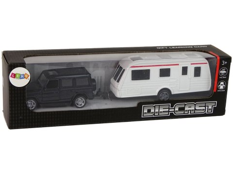 LEAN Toys Zestaw Pojazdów Jeep Czarny Przyczepa Kempingowa Metalowe Elementy LEAN Toys Zestaw Pojazdów Jeep Czarny Przyczepa Kempingowa Metalowe Elementy