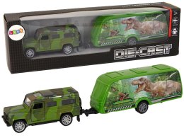 LEAN Toys Zestaw Pojazdów Jeep z Naciągiem Przyczepa z Dinozaurami